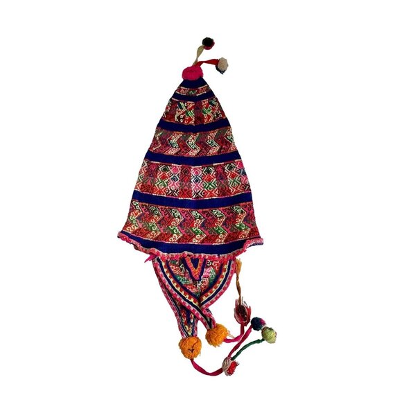 Antique Vintage traditional Andean chullo Peruvian hand-knitted hat main image 8